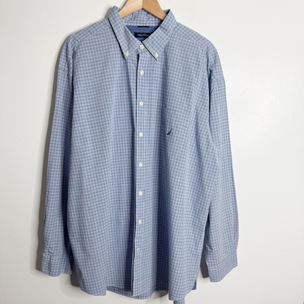 Nautica Men’s Casual Long Sleeve Button Down Shirt‎ 3XL Blue Preppy Workwear